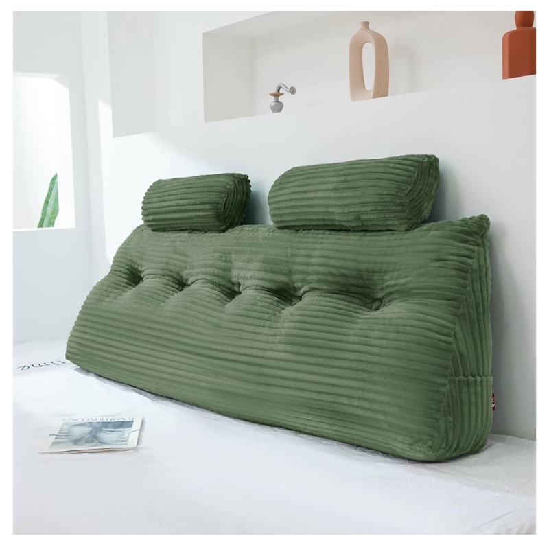 Photo 1 of Headboard Wedge Pillow with 2 Pack Neck Roll Pillow Large Headboard Pillow Soft and Supportive with Removable Cover (sage green, Queen:59x8x20 Inches)