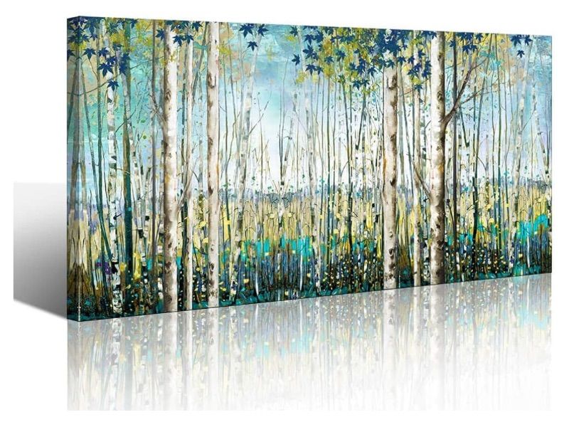 Photo 1 of Large Wall Art Decor Green View White Birch Forest Canvas Painting Nature Plant Picture Wildlife Trees Landscape Artwork Home Living Room Bedroom Office Wall Decoration Hand-Painted Wall Art 24x48I’m 