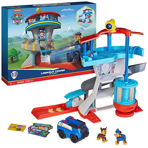 Photo 1 of Paw Patrol Lookout Tower Playset with Toy Car Launcher, 2 Chase Action Figures, Chase’s Police Cruiser and Accessories, Kids Toys for Ages 3 and up
