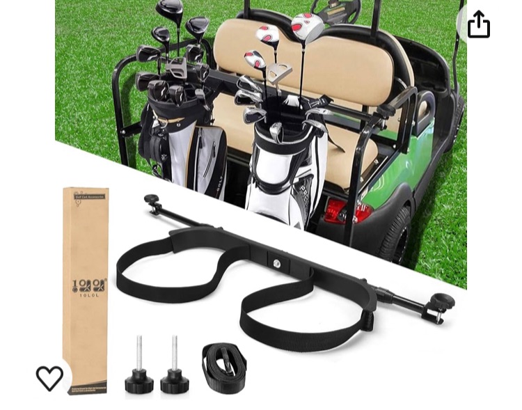 Photo 1 of 10L0L Universal Golf Bag Holder Attachment No-drilling Required for Yamaha, EZGO, Club Car, Adjustable Rear Seat Golf Cart Club Holder, An Additional Strap is Included