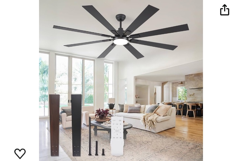 Photo 1 of 72 inch Large Ceiling Fans with Lights and Remote, Indoor/Outdoor Black Modern Ceiling Fan for Kitchen Living Room Patio, 6 Speed Reversible Quiet DC Motor, 3 CCT, Dual Finish 8 Blades