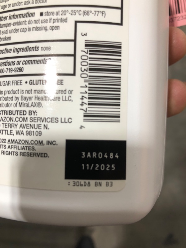 Photo 3 of Amazon Basic Care ClearLax, Polyethylene Glycol 3350 Powder for Solution, Osmotic Laxative, Unflavored, 1.11 pound (Pack of 1)