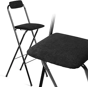 Photo 1 of 1 Pcs Folding Bar Stool with Backrest, 29.5 Inch Corduroy Cushioned Padded Folding Counter Height Stool Tall Chairs Portable Metal Frame Barstools with Backs for Kitchen, Black