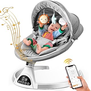 Photo 1 of Baby Swings for Infants - Exclusive App & Bluetooth Electric Baby Swing, Smart Sensor&Timing, 5 Speeds, 12 Preset Lullabies and Back-Up Pillow, Portable Baby Swing for Indoor/Outdoor(Grey)
