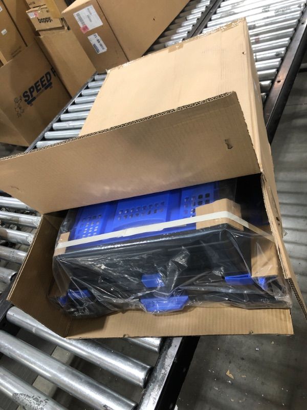 Photo 1 of Multifunctional Folding Cart with Wheels,Two Layers Collapsible Utility Cart for Groceries,Office,Warehouse,Supermarket, Double Layer Foldable Shopping Cart(Blue),Collapsible Handcart Heavy Duty