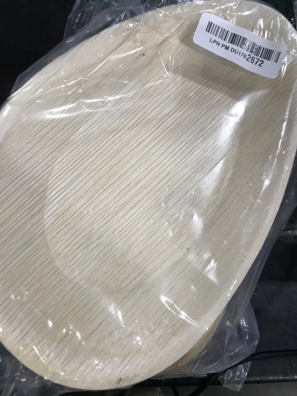 Photo 1 of Atmos Green 25 pack 10" Oval Palm Leaf Dinner Plate Compostable disposable premium heavy duty Eco-Friendly Microwave Refrigeration safe Bamboo like Wedding Events Party