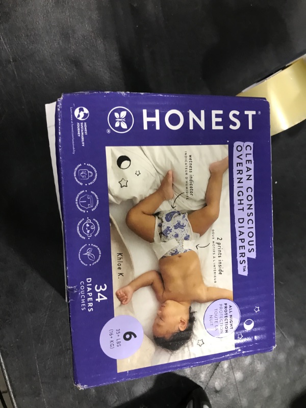 Photo 1 of The Honest Company Clean Conscious Overnight Diapers for Sensitive Skin | Hypoallergenic, Fragrance Free | Cozy Cloud + Star Signs | Club Box, Size 6 (35+ lbs), 34 Count