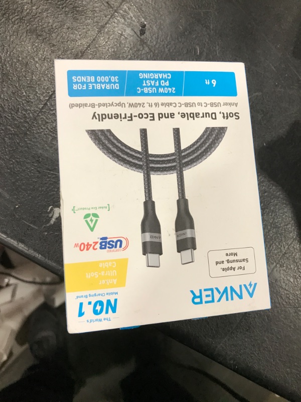Photo 1 of Anker Nano USB C Cable, 240W 6 ft Flexible Multi-Color Braided Cord, Fast Charging Type C Charger for iPhone 16/16 Pro/16 Plus/16 Pro Max, MacBook Pro, iPad Pro, Galaxy S24, and More(Black)