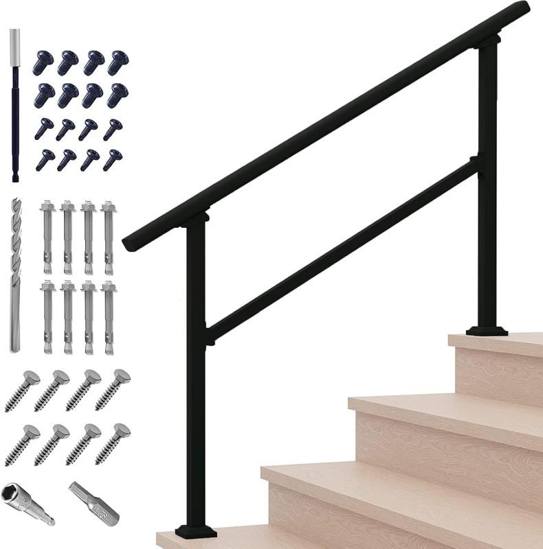 Photo 1 of Handrails for Outdoor Steps,1-4 Step Stair Handrail & Indoor Stair Railing Kit?Black Railings for Outdoor Steps and Hand Rails for Seniors for Porch Railing & Deck Hand Rail(1-4 Step)