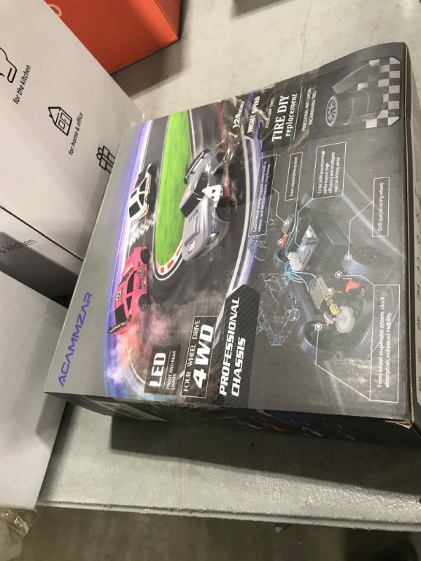 Photo 1 of ACAMMZAR RC Drift Car, 1:24 Remote Control Car for Kids, 20KM/H 4WD High Speed RC Cars with LED Lights, Two Batteries, Extra Drifting Tires, Vehicle for Adults Boys Girls, Gray