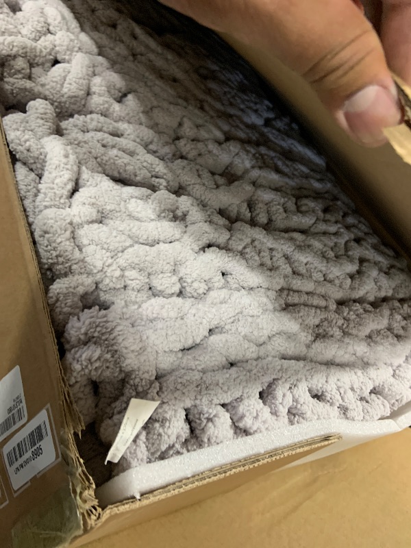 Photo 1 of Bigacogo Chunky Knit Throw Blanket for Couch, 80x90 inches, 100% Hand Knitted with Thick Jumbo Chenille Yarn, Cozy Soft Large Rope Knot Cable Crochet Blankets for Sofa Bed Living Room, Light Grey