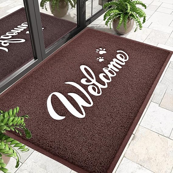 Photo 1 of 2 Welcome Mat Outdoor, 36x24 All-Season Waterproof Front Door Mat, All-Weather Quick Drying Doormat, Low Profile Indoor, Patio Porch Entryway Floor, Brown-White