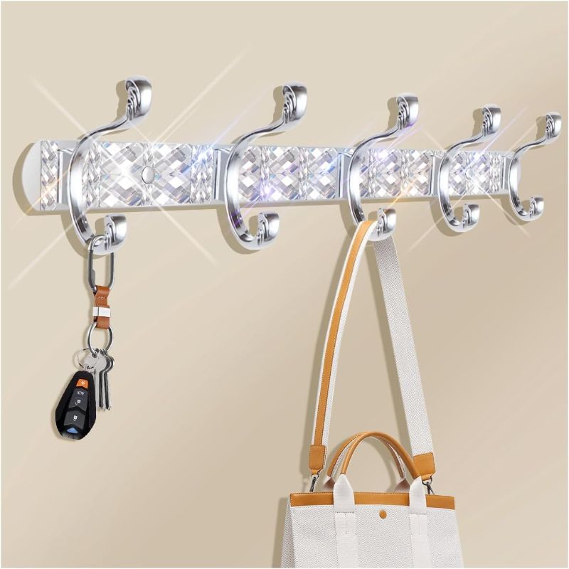 Photo 1 of Bling Coat Rack Wall Mount, Sparkle Silver Gem Diamond Wall Mounted Suitable for Key Hat Towel Purse Robes, Glitter Hooks Decorative Rack for for Entryway, Bedroom, Bathroom (5 hooks)
