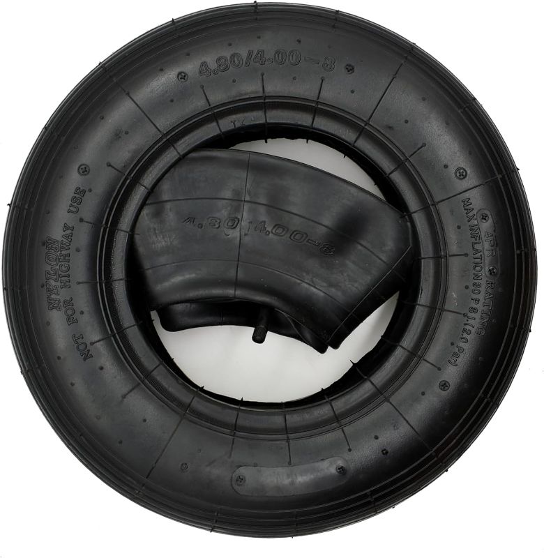 Photo 1 of 4.80/4.00-8“ Tire and Inner Tube (1 Set) by Air Filled, 4PR and max 30 PIS (2BAR), with TR13 Strainght Valve Stem, Fits 8-Inch Wheel/Rim, work for Wheelbarrow Hand Truck Tool Cart Garden Carts

