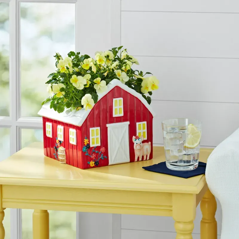 Photo 1 of The Pioneer Woman Red Barn Ceramic Planter
