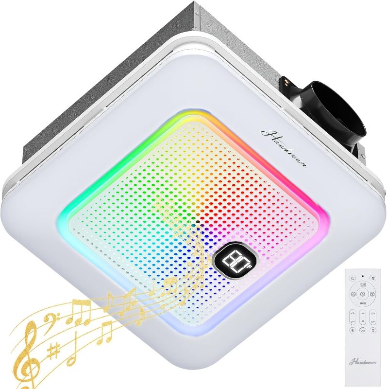 Photo 1 of Bathroom Exhaust Fan with Bluetooth Speaker, 230 CFM 1.0 Sone Bathroom Exhaust Fan with Light, 3 Dynamic Light, 7 LED Color, 3 Color Temperatures, Nightlight, Music Sync, Remote, Easy Install
