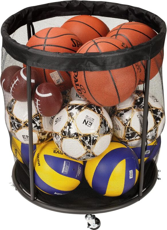 Photo 1 of Ball Storage Cart, Ball Storage Bin for Balls, 48 Gals Mesh Ball Holder, Basketball Rack with Wheels, Outdoor, Indoor
