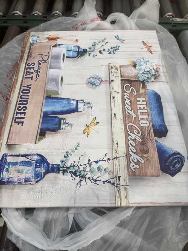 Photo 1 of Bathroom Decor Wall Art Dragonfly Blue Sign Rustic Farmhouse Canvas Prints Signs Wood Background Pictures Artwork Framed Bath Laundry Home Decorations12''x16''
