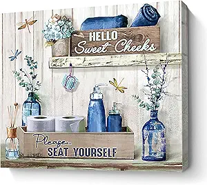 Photo 1 of Bathroom Decor Wall Art Dragonfly Blue Sign Rustic Farmhouse Canvas Prints Signs Wood Background Pictures Artwork Framed Bath Laundry Home Decorations12''x16''
