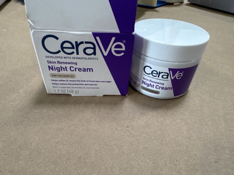 Photo 1 of CeraVe Skin Renewing Night Cream, Niacinamide, Peptide Complex, and Hyaluronic Acid Moisturizer for Face, 1.7 Ounce, Packaging may Vary