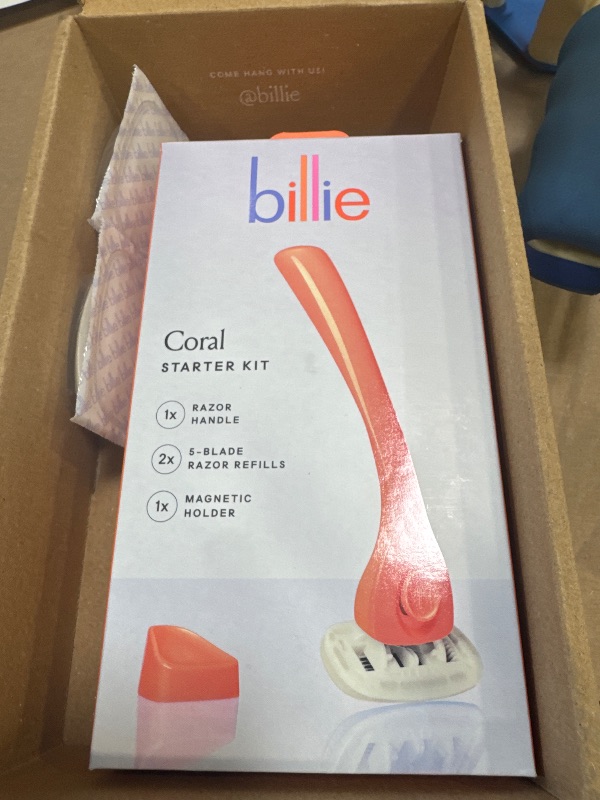 Photo 1 of Billie Razors for Women Shave Kit – Women’s Razor + 4 x 5-Blade Razor Refills + Magnetic Holder – Coral