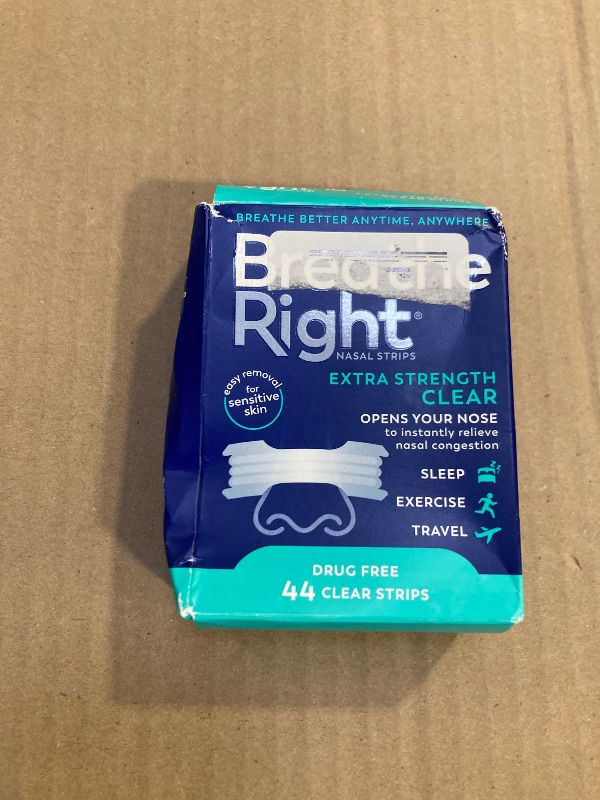 Photo 1 of Breathe Right Nasal Strips | Extra Strength | Clear | For Sensitive Skin I Drug-Free Snoring Solution & Nasal Congestion Relief Caused by Colds & Allergies | 44 Count (Packaging May Vary)