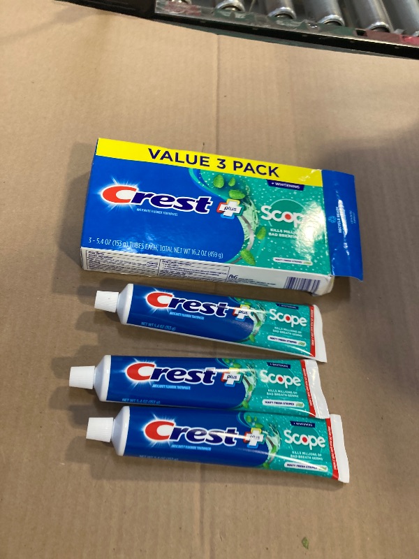 Photo 1 of Crest +  Whitening Toothpaste - Pack of 3, 5.4 Oz Tubes - Anticavity Fluoride Toothpaste, Fresh Breath, Kills Germs - Tartar Protection, Enamel Protection - Minty Fresh Flavor
