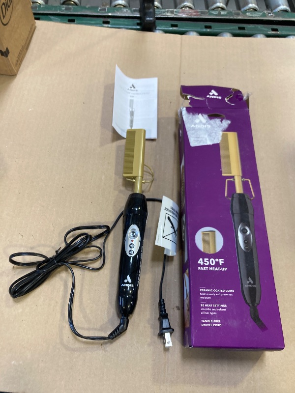 Photo 1 of Andis 38335 Professional Heat Ceramic Press Comb for Hair, Straightener - 450F High Heat with Dual Voltage - 20 Adjustable Heat-Settings, 30 Min Auto Shut-Off, Gold, Ceramic Gold