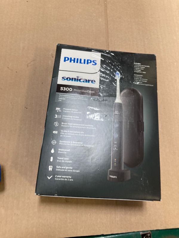 Photo 1 of Philips Sonicare ProtectiveClean 5300 Rechargeable Electric Toothbrush, with Pressure Sensor, 3 Cleaning Modes, SmarTimer and QuadPacer,  Travel Case, Black, Model HX6423/34