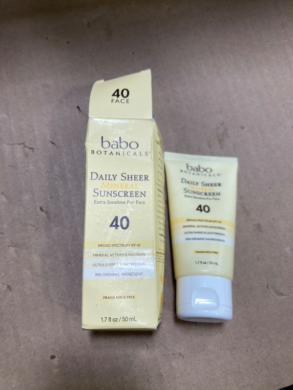 Photo 1 of Babo Botanicals Daily Sheer Mineral for Face Sunscreen Lotion SPF40 - Natural Zinc Oxide & Titanium Dioxide - 70% Organic Ingredients - Raspberry Oil & Aloe Vera - Fragrance Free - For all ages
