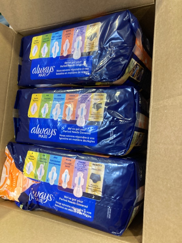 Photo 1 of Always Maxi Overnight Pads with Wings, Size 5, Extra Heavy Overnight, Unscented,28 Count x3 