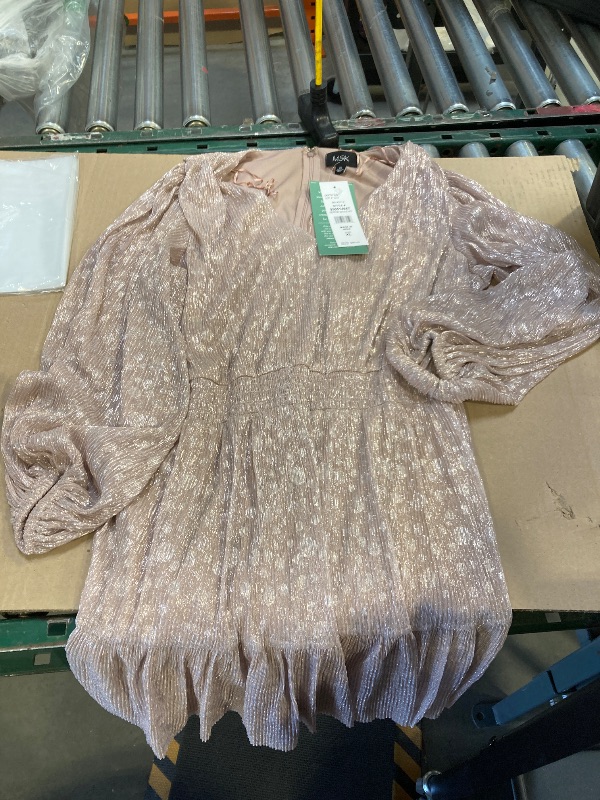 Photo 1 of MSK V Neck Long Sleeve Metallic Fit + Flare Dress, X-large, Pink
