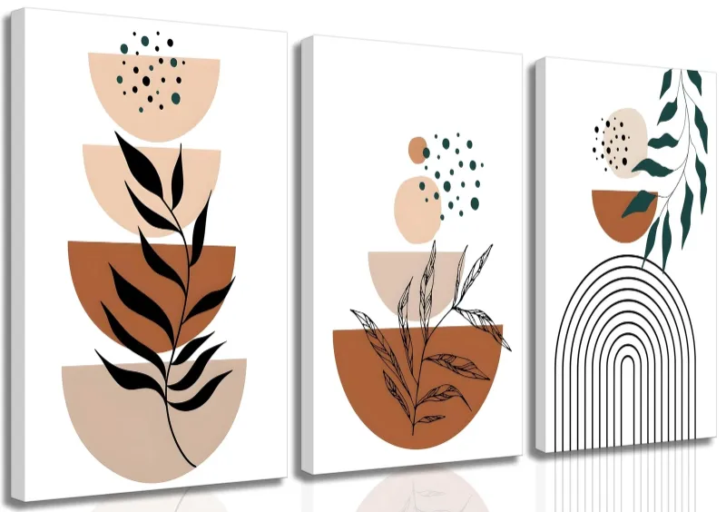 Photo 1 of 3 Pcs Mid Century Modern Boho Canvas Wall Art Neutral Minimalism Bohemia 