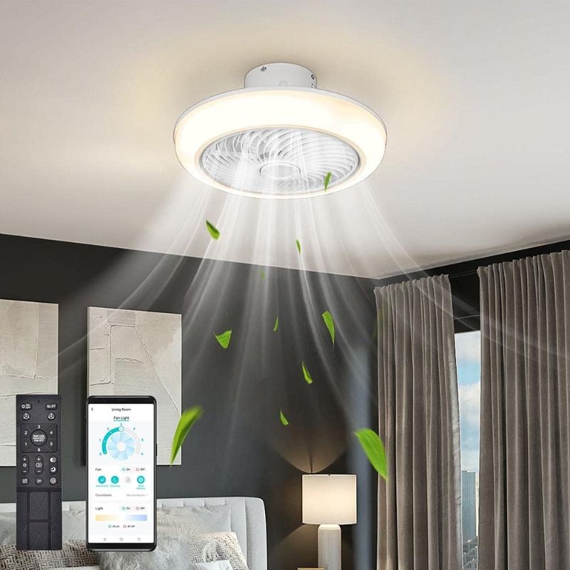 Photo 1 of DELight 18" Ceiling Fan with Light, APP & Remote Control,3 Color Lighting Dimmable Timing,Low Profile 6 Wind Speeds Bladeless for Garage, Workshop, Basement,Bedroom, Living Room,Small Space,Kitchen