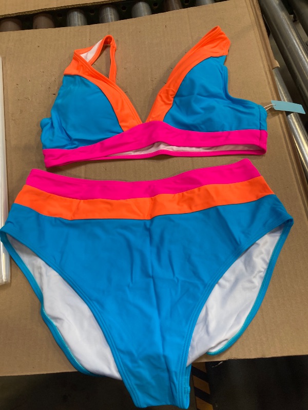 Photo 1 of popvil Bikini Set for Women Tummy Control Swimsuit Sexy Vneck Two Piece High Waisted Bathing Suit 2025 Blue size xl 