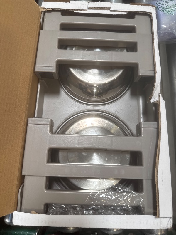 Photo 1 of Elevated Bowls for Small Dogs - 3 Height Adjustable Raised Stand With 25oz Stainless Steel Food Bowls, Anti-Slip Feeder Adjusts to 7.5", 6", 2.75", Light Brownish Gray