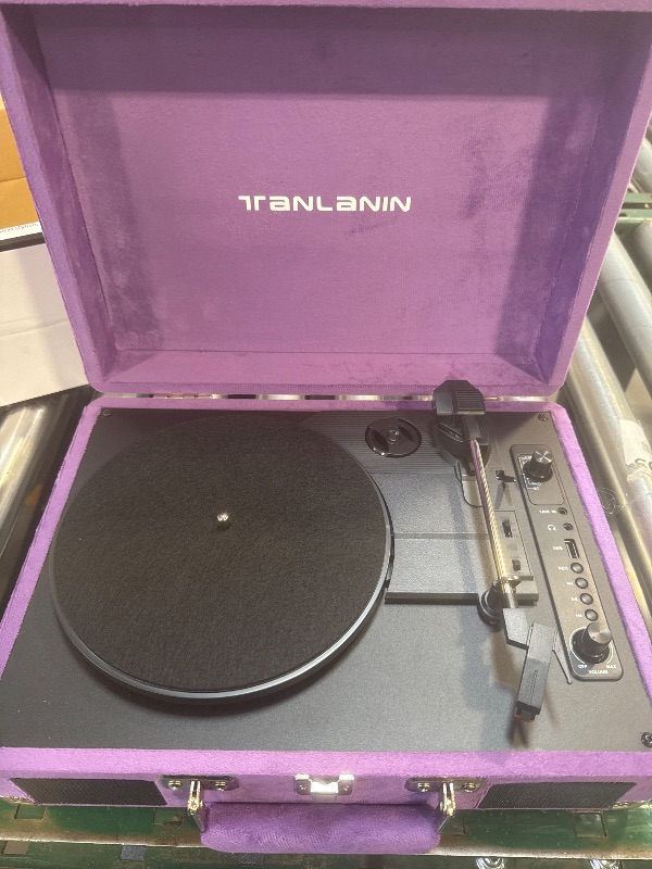 Photo 1 of Velvet Vinyl Record Player - 33 45 78 RPM Portable Suitcase Vintage Turntable with USB Recording, Bluetooth, Built-in Speakers, Belt-Driven, Purple
