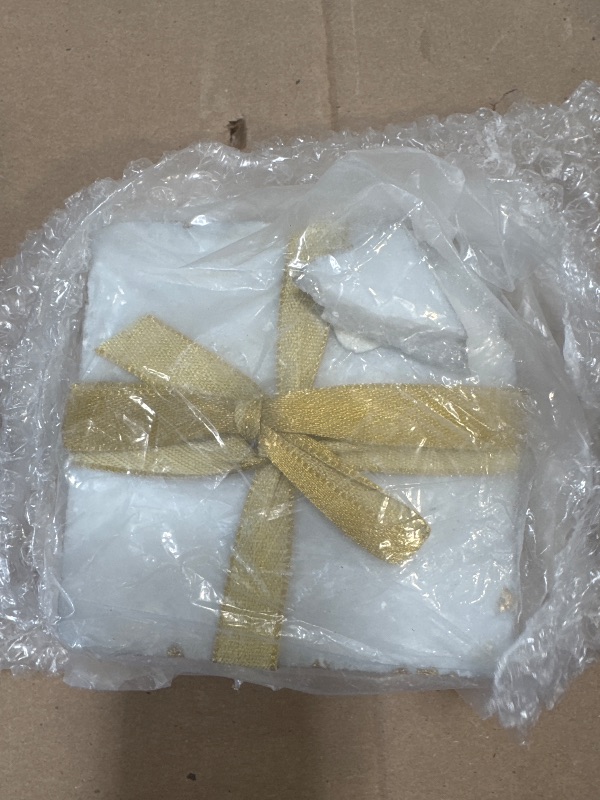 Photo 1 of Thirstystone Square White Marble/Gold Edged Coasters, All Natural Stone With Non-Slip Foam Backing, Drink Absorbent & Protects Table, Set of 4