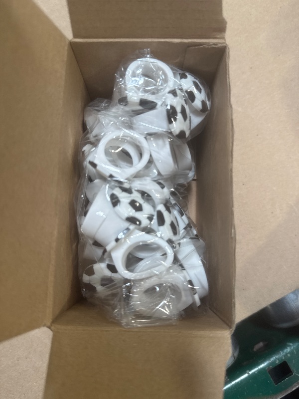 Photo 1 of Barydat 48 Pcs Soccer Ball Cupcake Topper Rings Soccer Ball Party Decorations Cupcake Rings for Boys Kids Birthday Sports Ball Game Theme Party Supplies Favors Decorations Gifts