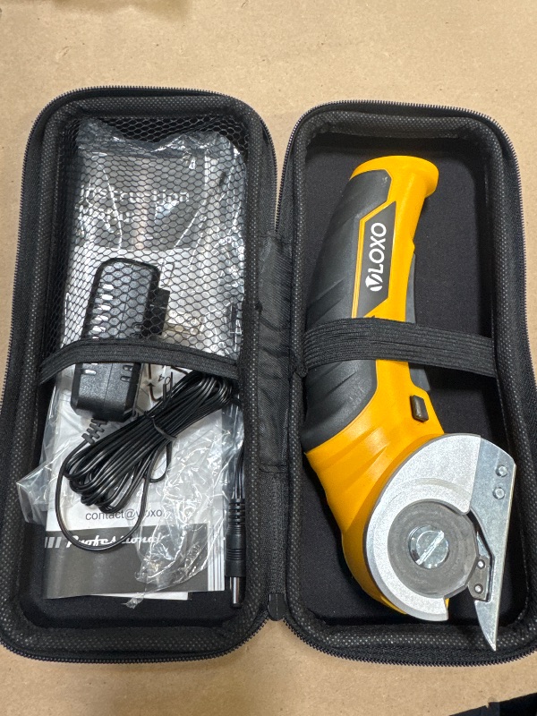 Photo 1 of VLOXO Cordless Cardboard Cutter, Electric Scissors for Fabric with Safety Lock, Rotary Cutter Multi-Cutting Tools, Rechargeable Powerful Fabric Cutter for Carpet Leather Felt with Storage Box