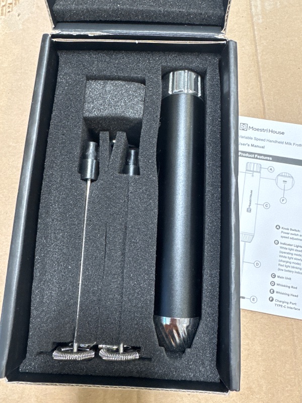 Photo 1 of Maestri House Rechargeable Milk Frother with Stepless Speed Control, LunaFro Max Handheld Electric Foam Maker Waterproof Drink Mixer Foamer with Stand & Detachable Whisks for Lattes, Cappuccino