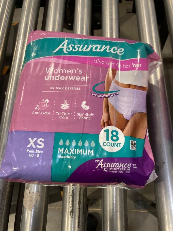 Photo 1 of Assurance Women's Incontinence & Postpartum Underwear, XS- 18 COUNT Maximum Absorbency