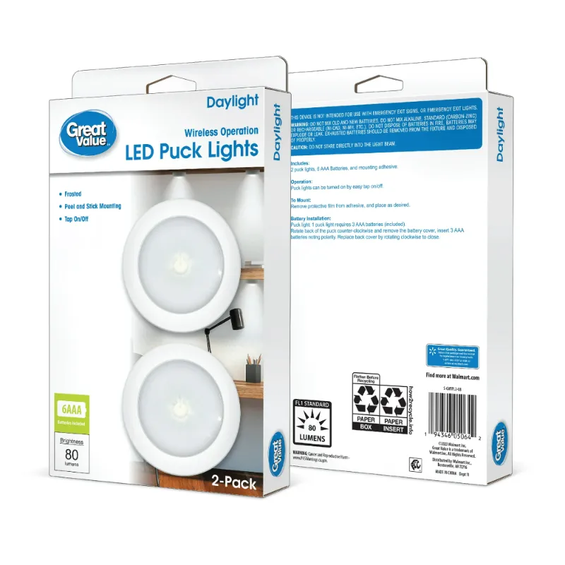 Photo 1 of (2 pack) Great Value Wireless Frosted LED Puck Lights - 2 Pack
