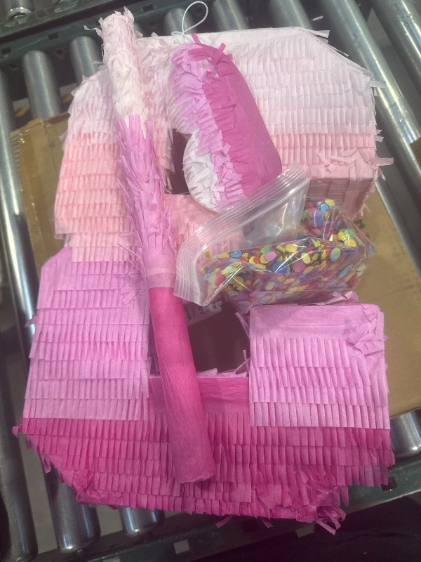 Photo 1 of Sratte Number Piñata Pink Piñata Birthday Decorations Gradient with Stick Blindfold Confetti for Girls Boys Birthday Anniversary Party Decorations Supplies(Number 3)