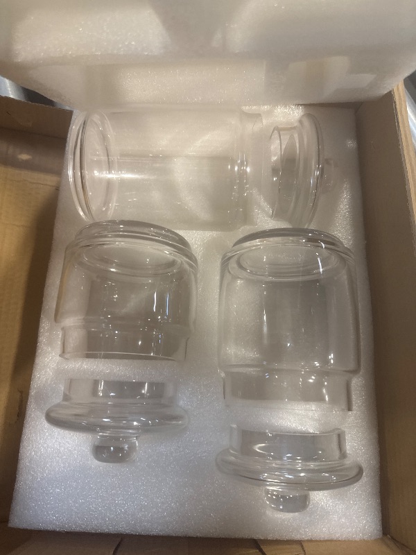Photo 1 of WHOLE HOUSEWARES Glass Apothecary Jars with Lids - Set of 3 for Bathroom Storage, Qtip & Cotton Swab Holder - Perfect for Laundry Room & Makeup Desk Organization, Clear Glass Container Set