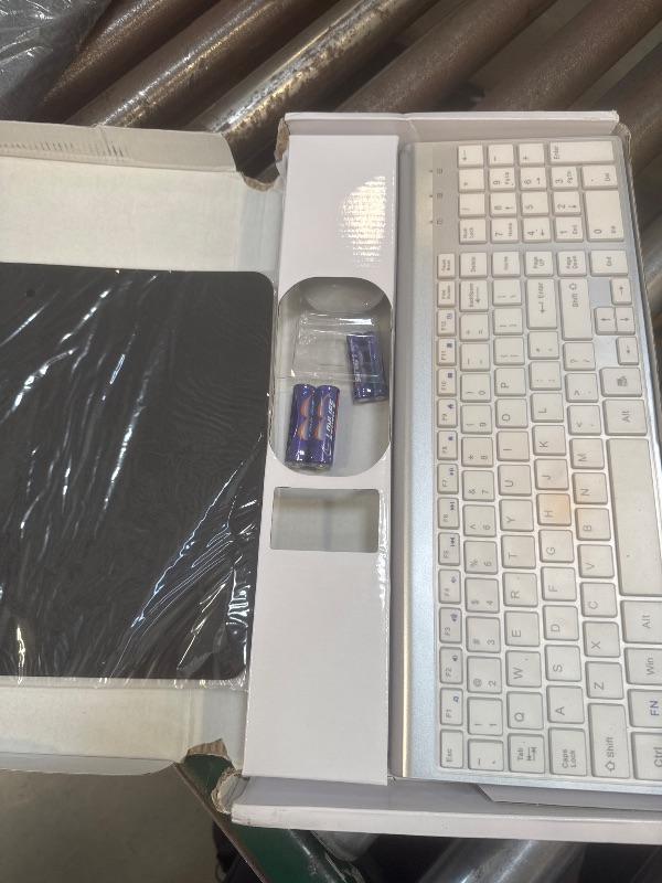Photo 1 of Wireless Keyboard and Mouse with Mouse Pad Ultra Slim Combo, MOOJAY 2.4G USB Quiet Compact Scissor Switch Keyboard Mice Set with Cover, 2 AA and 2 AAA Batteries, for Laptop/PC/Windows - Silver White