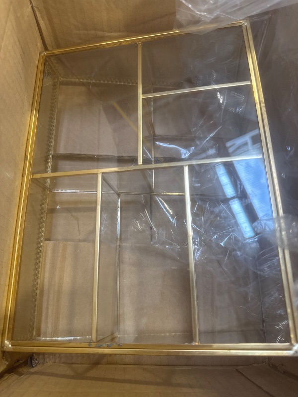 Photo 1 of Vintage Gold Makeup Organizer - Glass Makeup Organizer Countertop Organizer for Make-Up Brushes Vanity, Tabletop Organizer Display Case for Bathroom, Vanity, Drawers GJB001
