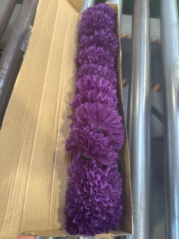 Photo 1 of Hananona 12 Pcs Artificial Chrysanthemums Flowers Purple Flowers, Fake Mums Silk Vintage Flower for Home Decor Indoor Floral Arrangement Table Centerpiece (12, Purple)