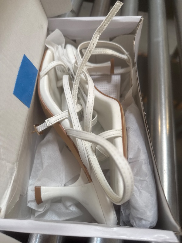 Photo 1 of DREAM PAIRS Women's Kitten Low Strappy Lace Up Heels Open Square Toe Thong Ankle Strap Heels Sexy Fashion Comfort Dress Shoes Party Sylvestra Pumps Heeled Sandals,Size 8.5,White-Pu,SDHS2405W