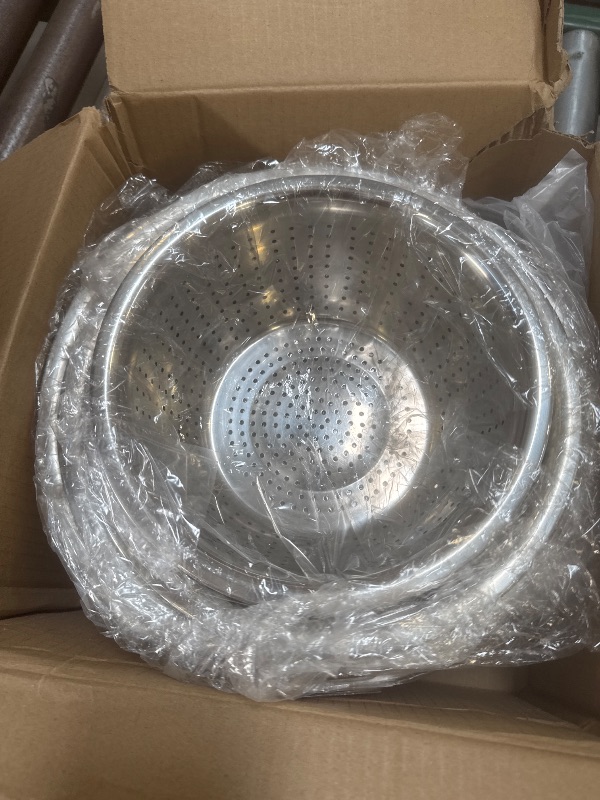 Photo 1 of ATPWONZ 4+3 Stainless Steel Colander Set, 4 Sizes (1.8 qt, 2.3 qt, 3 qt, 4 qt) with 1 Mesh Strainer + 2 10-inch Stainless Steel Round Plates, for Washing Rice, Fruits, Vegetables, Draining Pasta, Meat